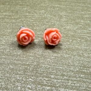 Modcloth Coral Rosette Stud Earrings